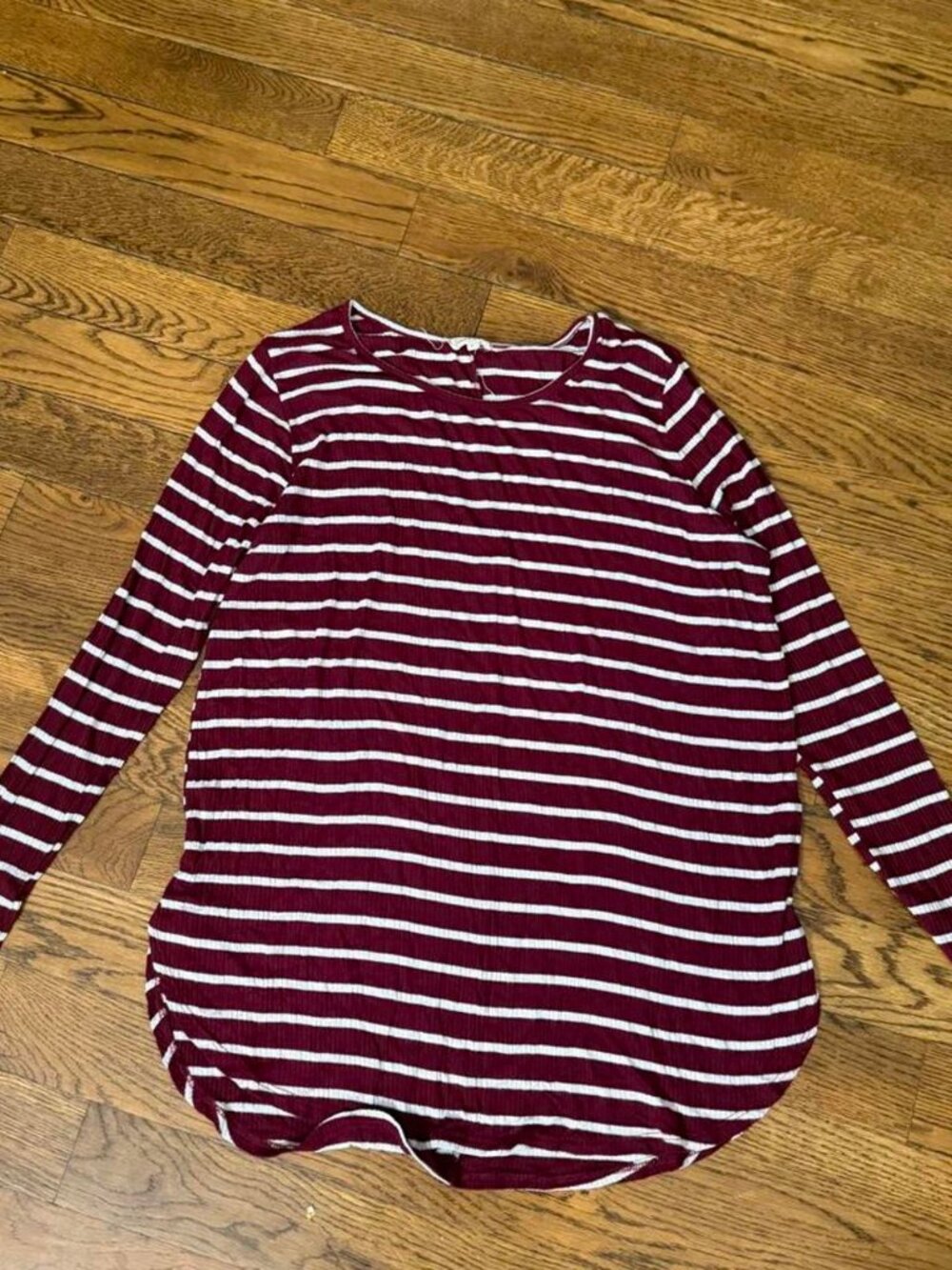 Sweet Pea women’s Burgundy and white striped long sleeve top Size L #striped #bu